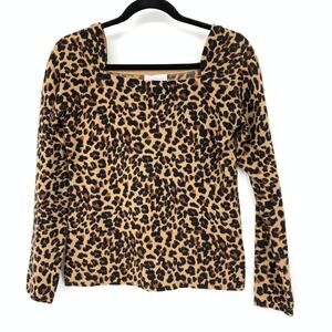 Cashmere Couture Pullover Sweater Womens Size Medium Square Neck Leopard Print